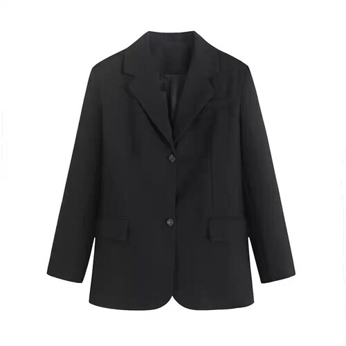 A563春新气质显瘦极简风黑色翻领西服西装外套女