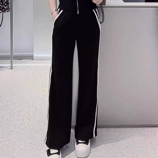 直筒女长裤 百搭宽松减龄运动风休闲裤 新款 C804艾系春夏季