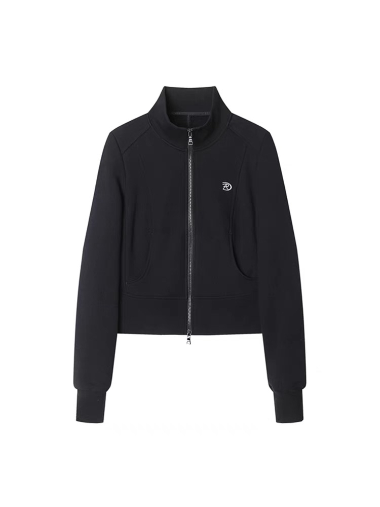 E734卫衣开衫加松紧高腰开叉抽绳半身裙 2件套黑色修身套装