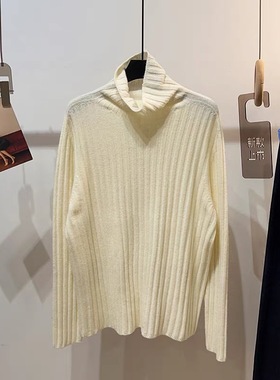 C562高货内搭单穿100毛无静电毛衣女秋冬新款坑条设计感宽松上衣