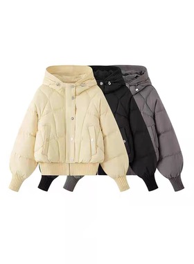 E522冬季时尚百搭宽松显瘦连帽泡芙羽绒服加厚保暖羽绒外套女