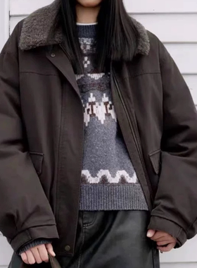 A263派克服羽绒翻领可脱卸毛领拉链门襟短款工装风休闲百搭 外套