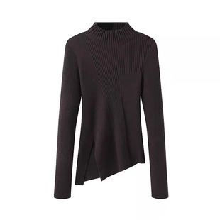 C103 8062 艾半高领不规则开叉毛衣打底针织衫