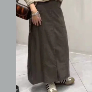 B654韩系中长款 半身裙女显瘦高腰宽松休闲伞裙春秋新款