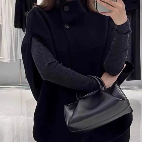 B262秋冬宽松宽松无袖黑色高领毛呢外套马甲女显瘦