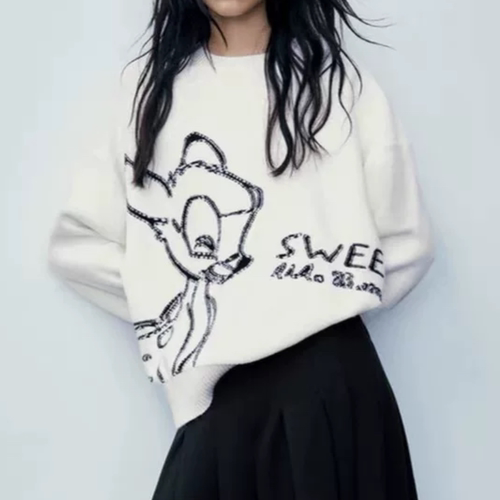 A553加厚宽松可爱卡通图案毛衣女宽松大版针织衫