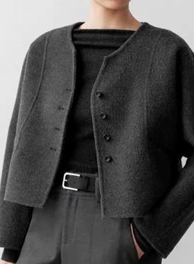 C204秋冬季新品款V领圆领单排扣宽松短款双面你外套上衣女