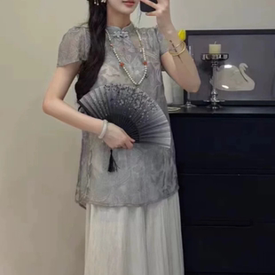 盘扣斜襟上衣 B933清冷感禅意新中式 国风衬衫 女唐装 小飞袖