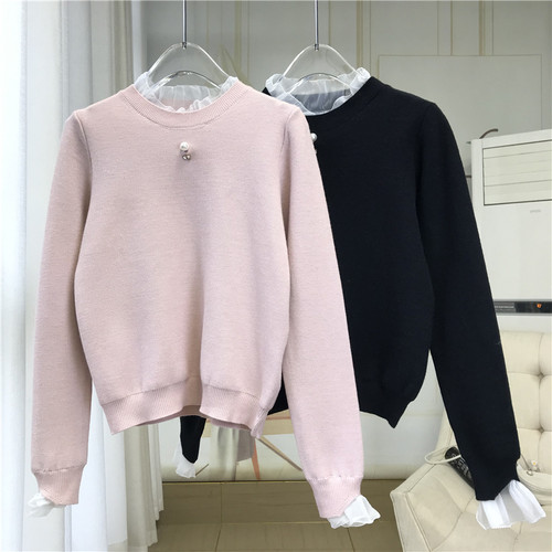 拉家韩版欧根纱拼接温柔毛衣