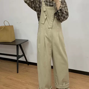 女 风水洗棉老爹哈伦显瘦阔腿休闲连体背带裤 A333牛B货 宽松工装