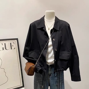 外套 抽绳风衣女翻领冲锋衣短款 B403高级感韩版 设计感宽松休闲工装