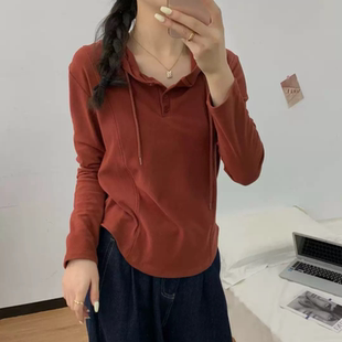 B504德绒连帽打底衫女新款秋季流行风格气质叠穿内搭帽衫卫衣上衣