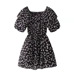 连衣裙短袖 E113 收腰印花碎花棉 夏季 裙子女无腰带0.25 艾系新款