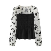 女装 A424法式 新款 女春季 收腰显瘦上衣 复古碎花雪纺衬衫