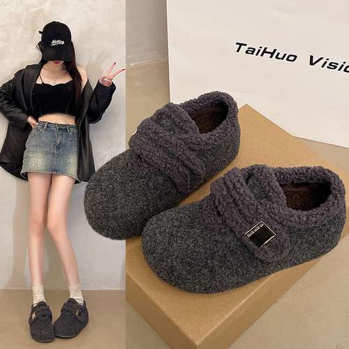 品牌撤柜厚底内增高勃肯鞋女加绒雪地鞋女豆豆鞋冬季毛毛鞋棉鞋子