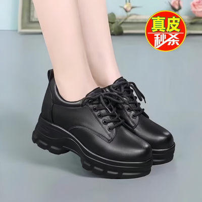 薏尔康秋冬真皮妈妈鞋增高女单鞋