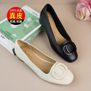 品牌撤柜真皮春秋单鞋女款2026新款中老年人皮鞋防滑平底鞋妈妈鞋