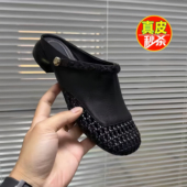 厚底内增高镂空编织一脚蹬单鞋 女夏外穿2025新款 包头半拖鞋 穆勒鞋