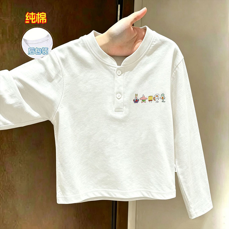 百搭POLO卡通纯棉男女童打底衫T恤潮后包领新品长袖上衣舒适休闲