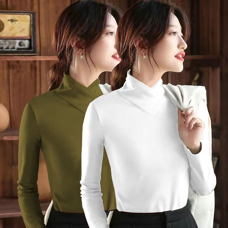 单/两件装加绒德绒v领打底衫秋冬装女装内搭保暖薄款韩版纯色上衣
