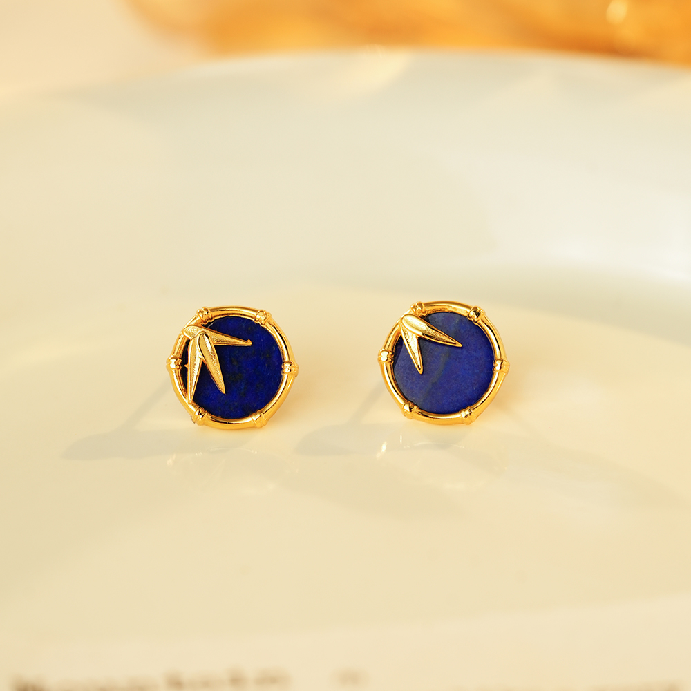 天然青金石竹节南红耳钉