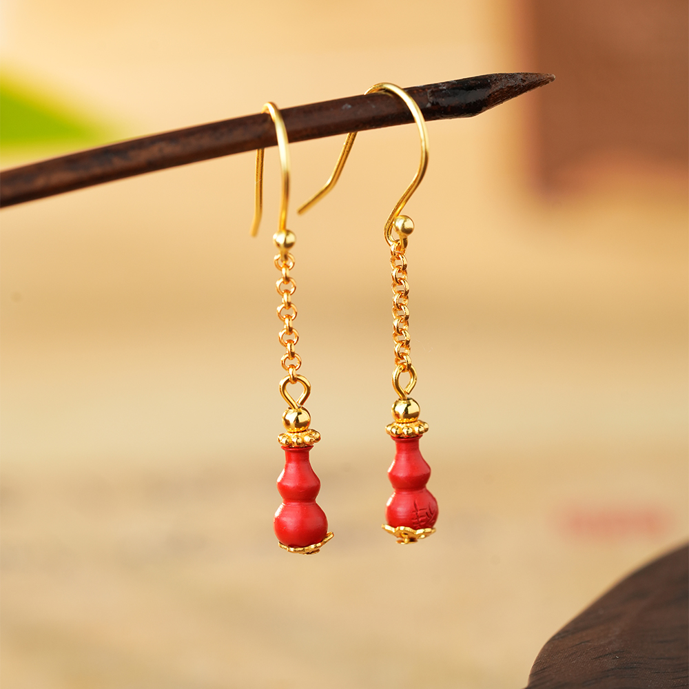御臻珠宝朱砂葫芦耳钩耳饰