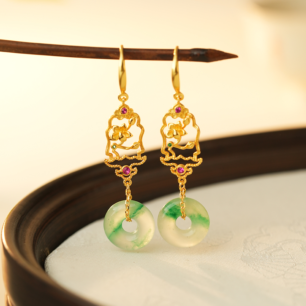 非洲翠S925银平安扣镂空耳饰