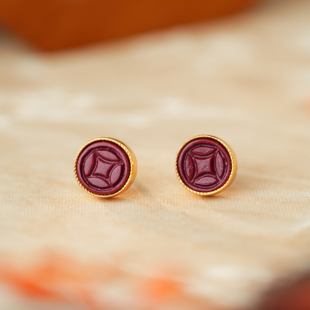 御臻珠宝S925银朱砂新中式耳钉