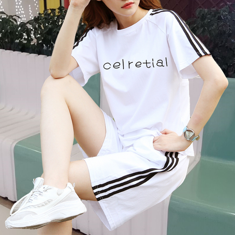 运动套装少女夏装2025新款初中高中学生休闲宽松短袖短裤两件套潮