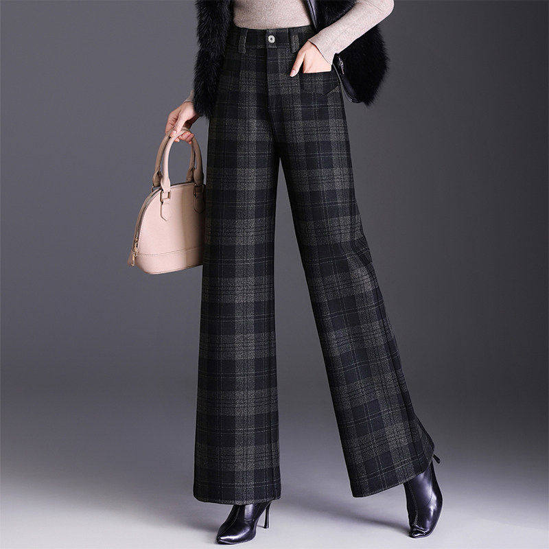加绒格子阔腿裤毛呢休闲裤直筒裤宽松裤子女秋冬2026新款时尚长裤,女装/女士精品,休闲裤,淘宝优惠券,粉丝福利购,淘宝优惠卷