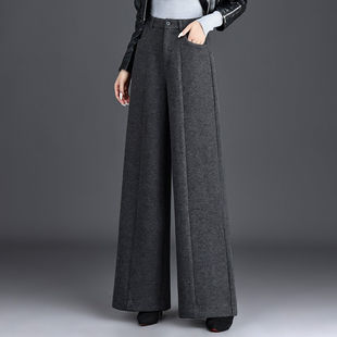 加绒毛呢阔腿裤2026秋冬新款女高腰显瘦遮胯宽松休闲百搭大脚长裤