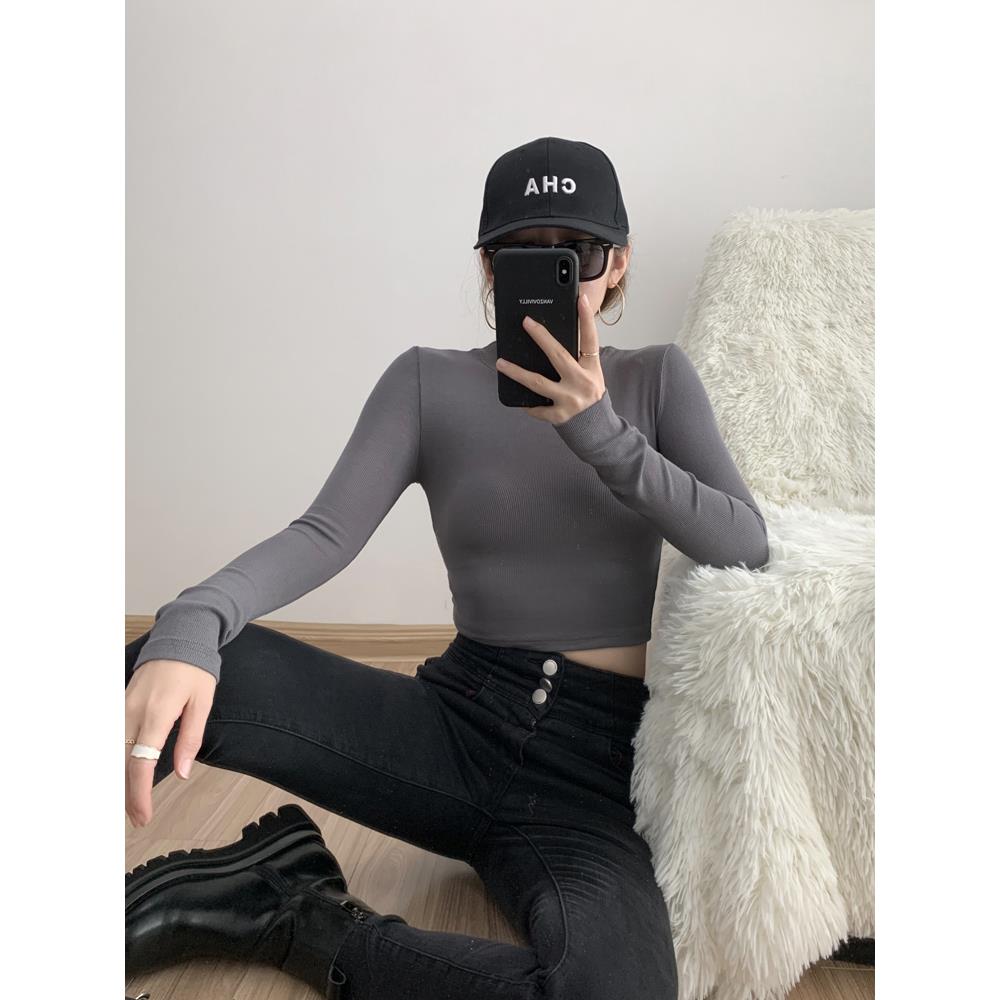 秋冬新款圆领长袖T恤女ins风休闲