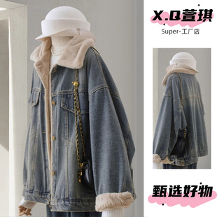 冬装 bf休闲宽松加厚棉服派克棉袄大衣 牛仔外套女棉衣冬季