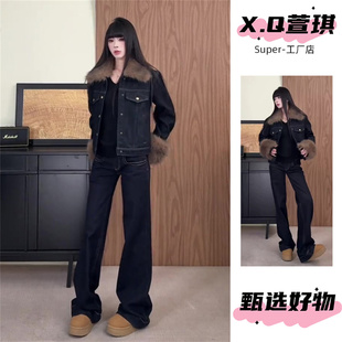 8uioio《巴恩冬令》毛毛领牛仔外套女秋冬2026年新款加厚短款上衣