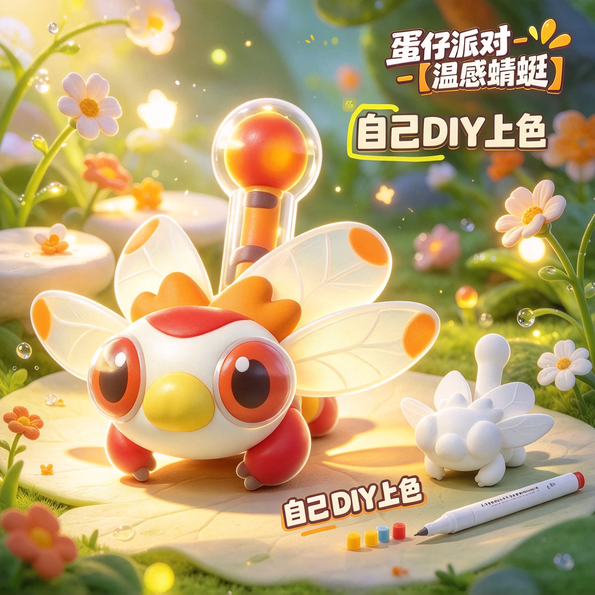 蛋仔派对-感温蜻蜓模型diy上色涂装涂色手办解压儿童玩具亲子手工