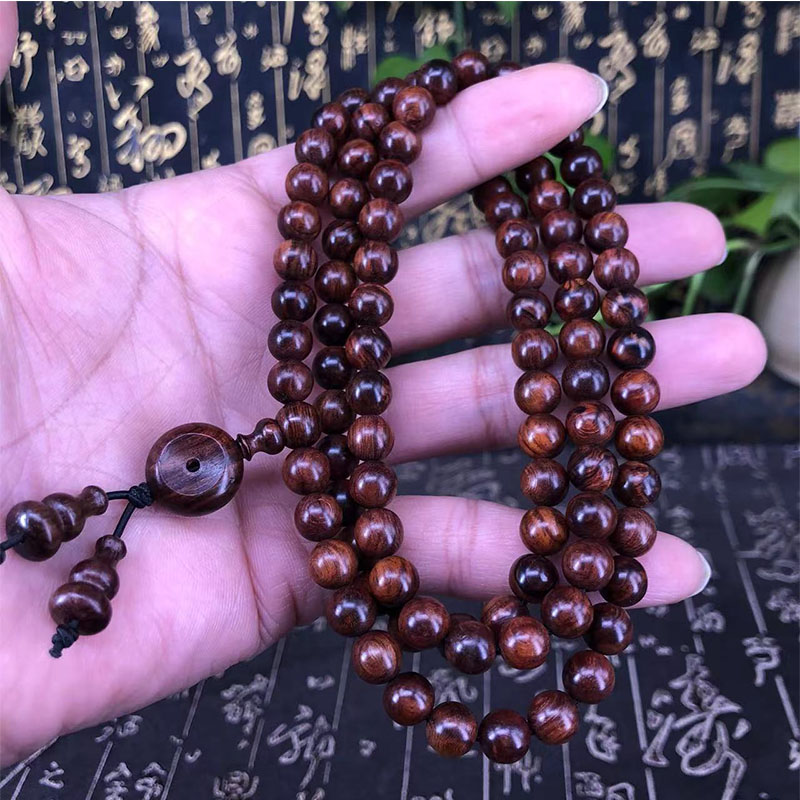 良木阁现代黄花梨108满花纹手串