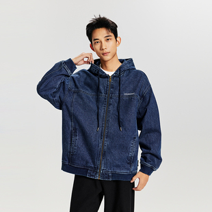 美式高阶原牛酵洗加绒连帽牛仔外套男2024秋冬宽松拉链开衫夹克潮