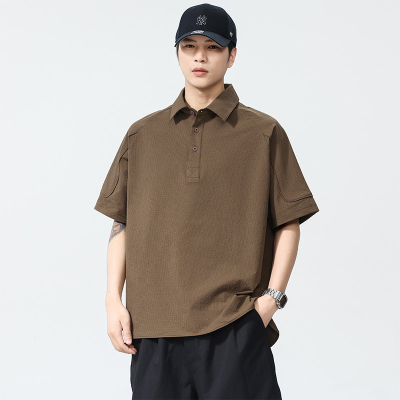 美式宽松泡泡纱冰丝短袖polo衫男