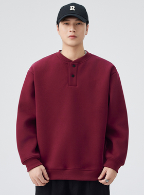 美式复古420g重磅亨利领卫衣男2025秋季新款宽松大码休闲立领外套