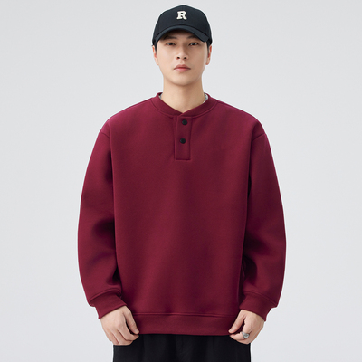 秋季宽松420g重磅亨利领卫衣男