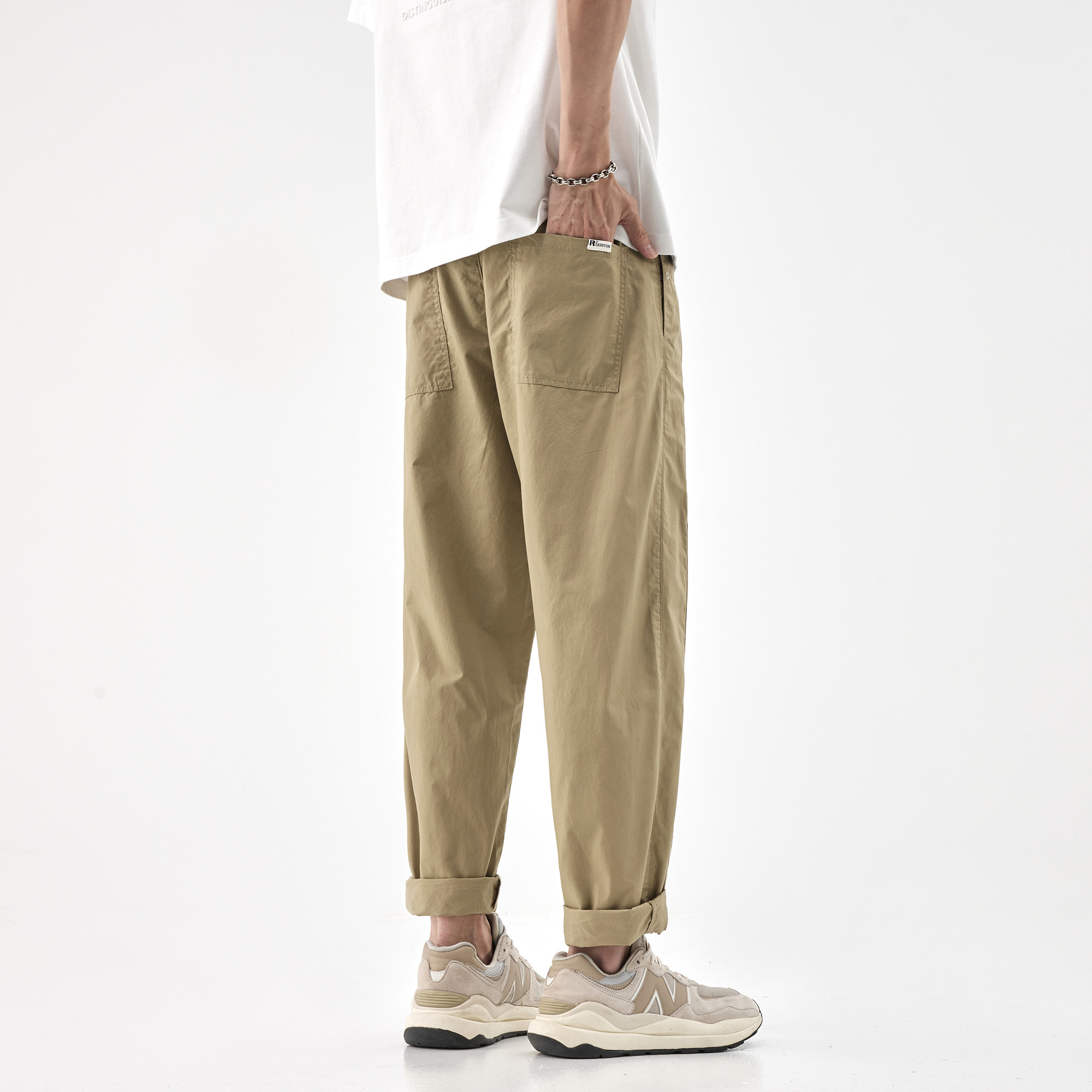 高捻抗皱记忆棉休闲工装裤男潮牌2023夏季薄款宽松直筒百搭九分裤