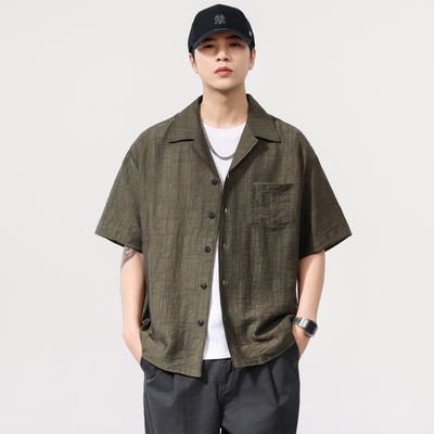 美式复古108g莱赛尔短袖衬衫男