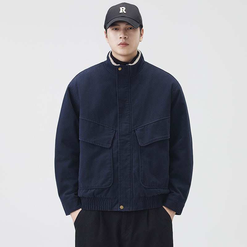 加厚纯棉摇粒绒立领棉服外套男