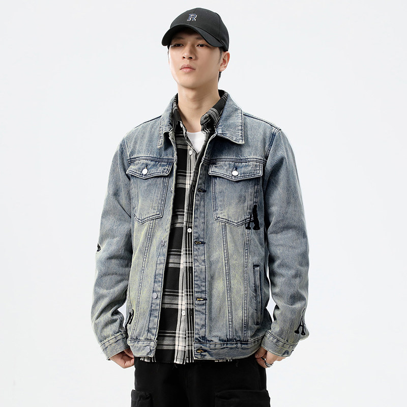 秋季宽松字母印花工装牛仔外套男