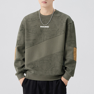 秋季宽松肌理感拼接圆领卫衣男