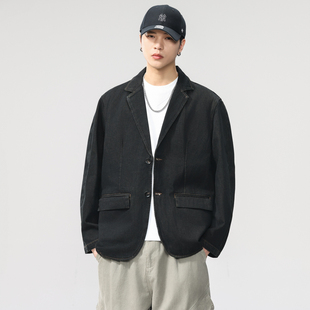 2025秋季 男士 宽松休闲西服 高级感原牛丹宁水洗平驳领牛仔西装 美式