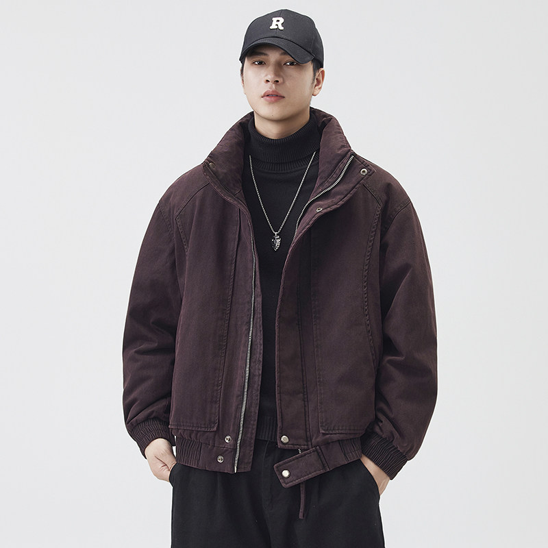 冬季90鸭绒做旧水洗立领羽绒服男