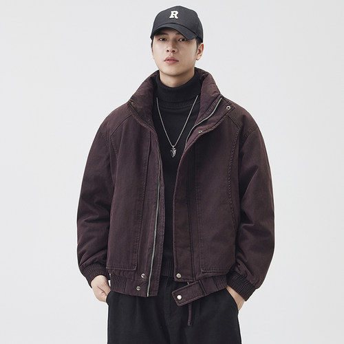 冬季90鸭绒做旧水洗立领羽绒服男