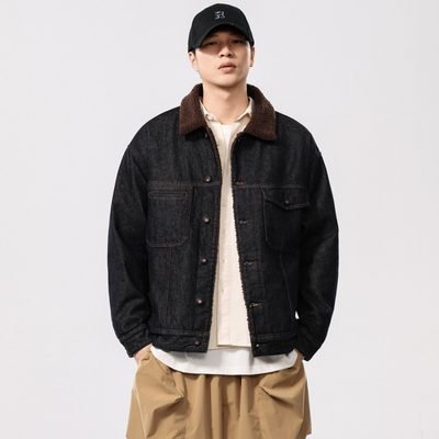 冬季宽松加绒加厚工装牛仔外套男