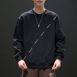 高级感美式重磅复古拼接圆领卫衣男2025秋冬新款宽松大码套头外套